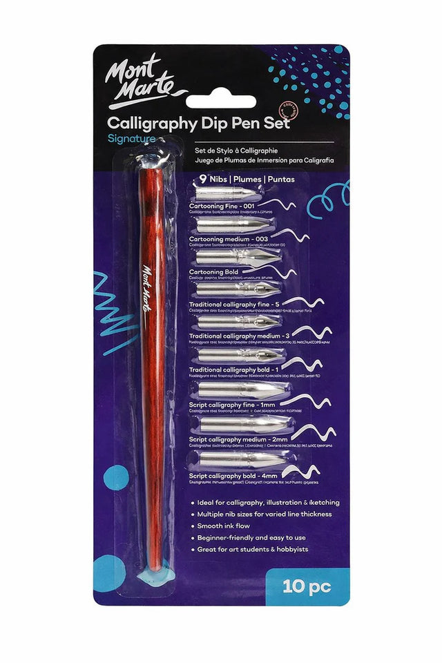 Mont Marte Dipper Pens & Nibs Set – Pen with 9 Interchangeable Nibs for Calligraphy - Retail Maharaj