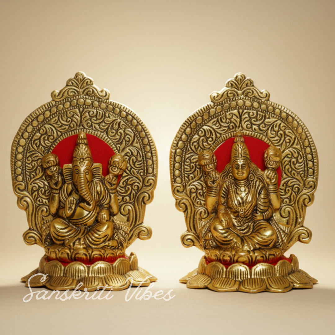 Laxmi Ganesha Sitting On Lotus Flower Metal Statue - Retail Maharaj