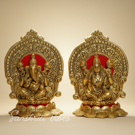 Laxmi Ganesha Sitting On Lotus Flower Metal Statue - Retail Maharaj
