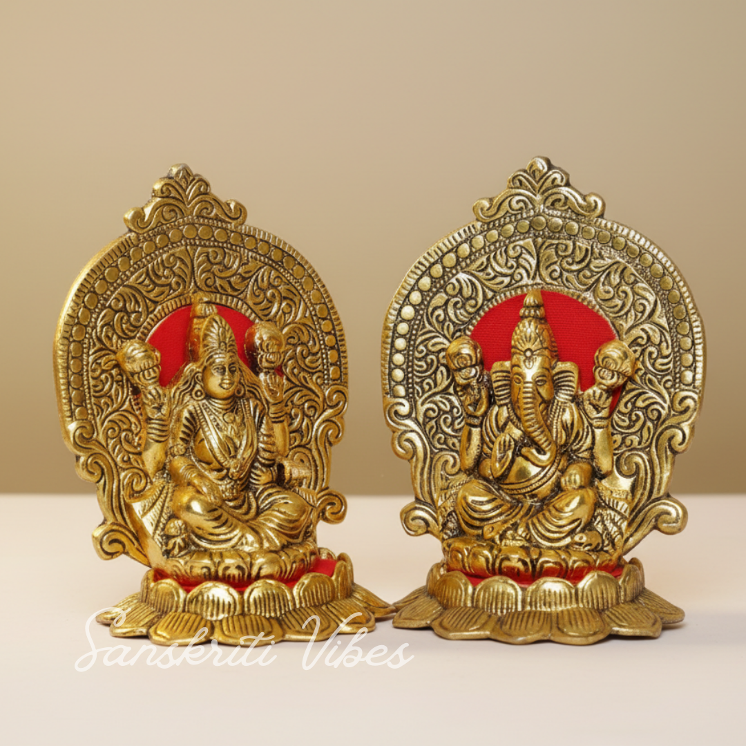 Laxmi Ganesha Sitting On Lotus Flower Metal Statue - Retail Maharaj