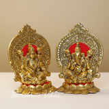 Laxmi Ganesha Sitting On Lotus Flower Metal Statue - Retail Maharaj