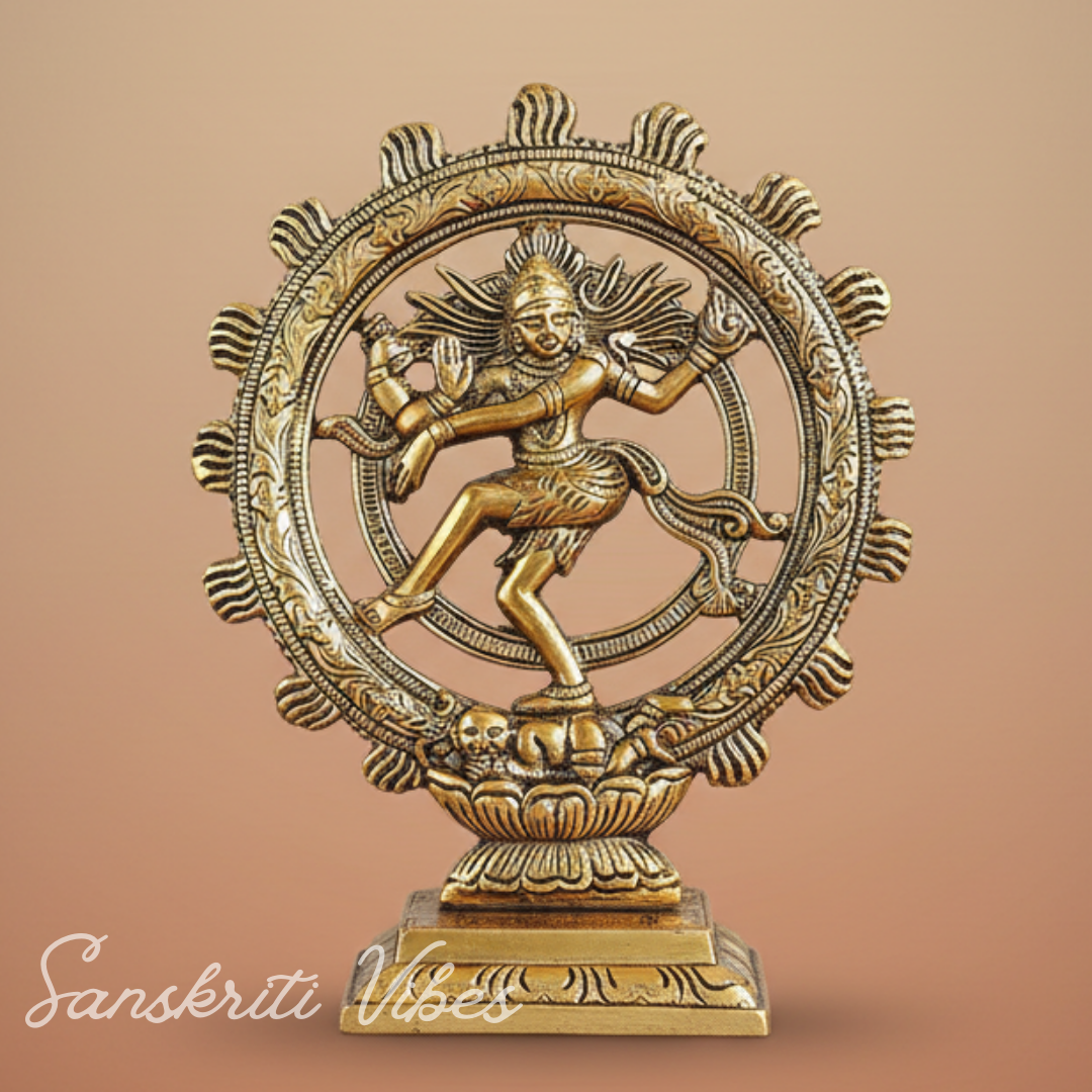 Lord Shiva Nataraj Dancing Statue Gold Aluminium Shiv Idol for Home Mandir Temple Puja Spiritual Vastu Decor 20 cm Handcrafted - Retail Maharaj