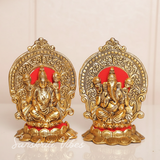 Laxmi Ganesha Sitting On Lotus Flower Metal Statue - Retail Maharaj