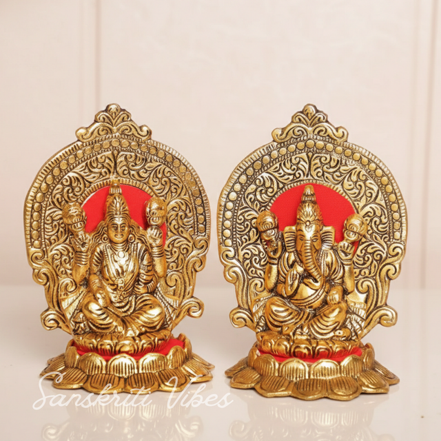 Laxmi Ganesha Sitting On Lotus Flower Metal Statue - Retail Maharaj