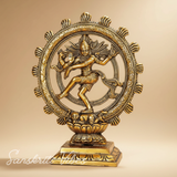 Lord Shiva Nataraj Dancing Statue Gold Aluminium Shiv Idol for Home Mandir Temple Puja Spiritual Vastu Decor 20 cm Handcrafted - Retail Maharaj