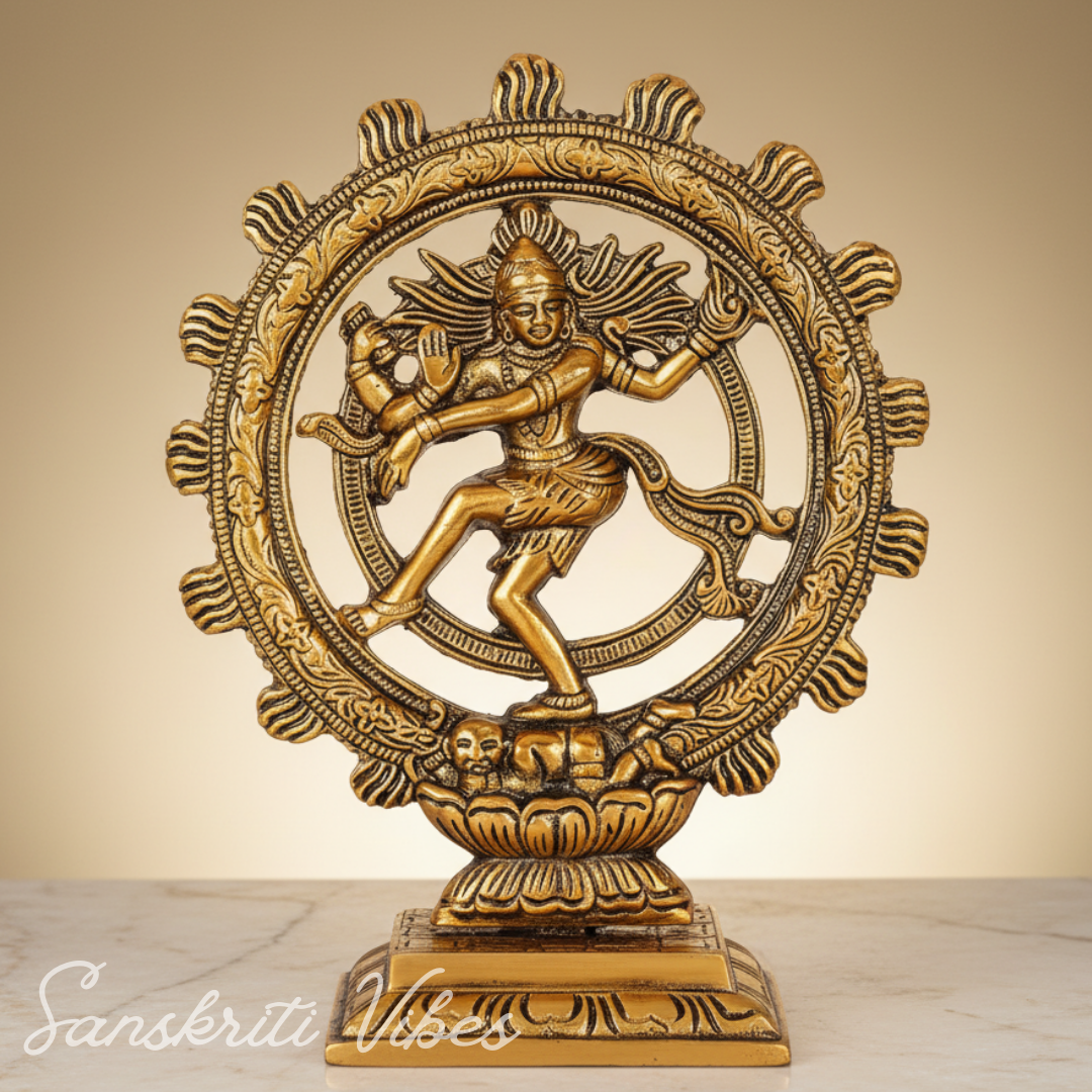 Lord Shiva Nataraj Dancing Statue Gold Aluminium Shiv Idol for Home Mandir Temple Puja Spiritual Vastu Decor 20 cm Handcrafted - Retail Maharaj