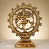 Lord Shiva Nataraj Dancing Statue Gold Aluminium Shiv Idol for Home Mandir Temple Puja Spiritual Vastu Decor 20 cm Handcrafted - Retail Maharaj