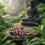 108 plus 1 Rudraksha Guru Beads Mala with Silver Flower Caps for Meditation and Spiritual Healing - Retail Maharaj