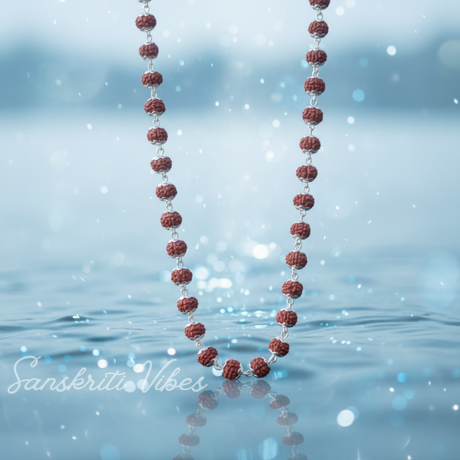 108 plus 1 Rudraksha Guru Beads Mala with Silver Flower Caps for Meditation and Spiritual Healing - Retail Maharaj