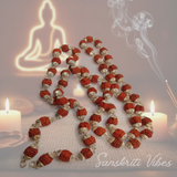 108 plus 1 Rudraksha Guru Beads Mala with Silver Flower Caps for Meditation and Spiritual Healing - Retail Maharaj