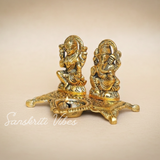 Metal Laxmi Ganesh Statue/Murti for Pooja Room & Home Office Décor, Laxmi Ganesha Diya Idol for Diwali Gift - Retail Maharaj