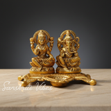 Metal Laxmi Ganesh Statue/Murti for Pooja Room & Home Office Décor, Laxmi Ganesha Diya Idol for Diwali Gift - Retail Maharaj