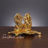 Metal Laxmi Ganesh Statue/Murti for Pooja Room & Home Office Décor, Laxmi Ganesha Diya Idol for Diwali Gift - Retail Maharaj