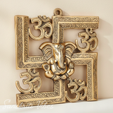 Metal Wall Hanging Swastik Ganesha Ji – Handcrafted Aluminium Ganpati Wall Decor for Home, Temple & Auspicious Gifting (Glossy Finish, Made in India)