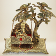 Gold Aluminium Krishna on Jhoola Hanging Under Tree | Metal Decorative Showpiece for Home, Puja Room & Gifting – 23 cm - Retail Maharaj
