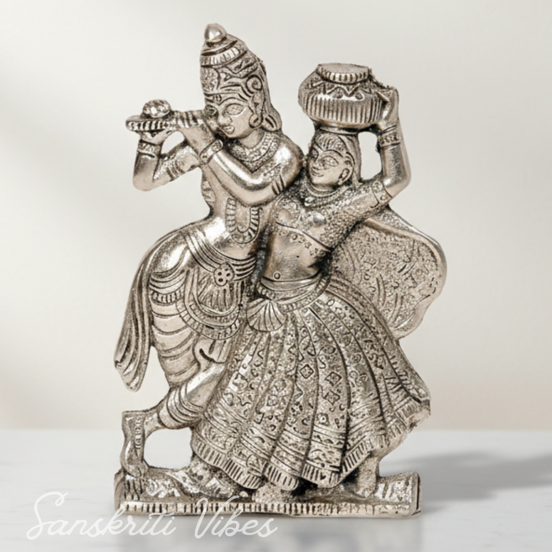 White Metal Dancing Radha Krishna Decorative Showpiece for Home Decor and Gifting 15 cm Aluminium Idol - Retail Maharaj