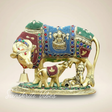 Kamdhenu Cow & Calf with Bal Gopal Krishna | Gemstone-Embellished Metal Statue for Good Luck, Vastu & Home Décor - Retail Maharaj