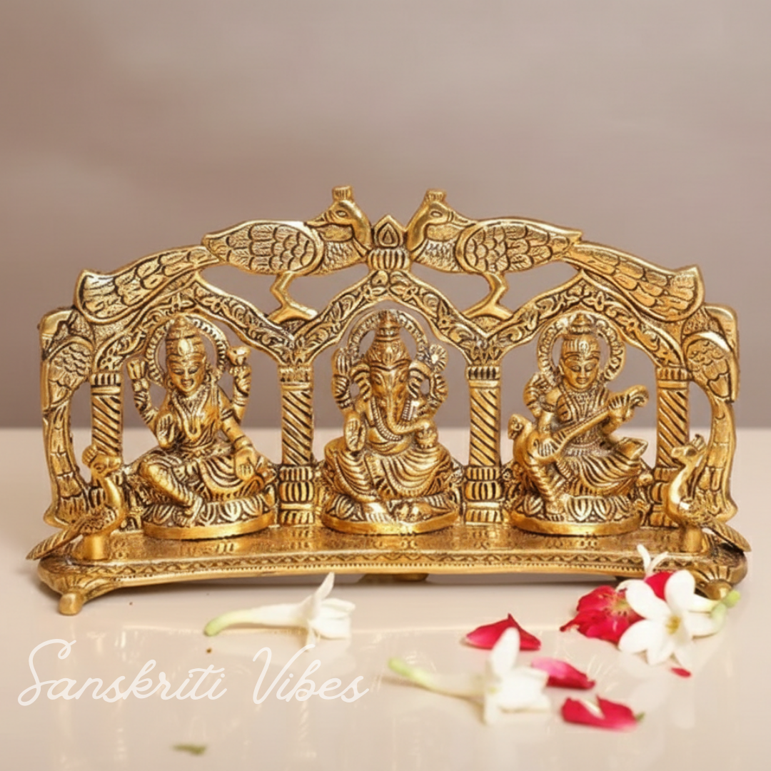 Laxmi Ganesha Saraswati Metal Statue/Murti For Diwali Pooja & Home Decor - Retail Maharaj