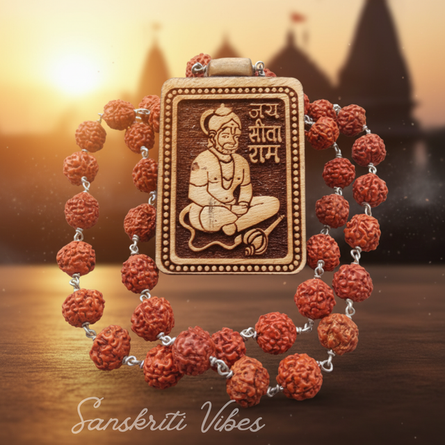 Hanuman Ji Locket with Natural 5 Mukhi Rudraksha Mala for Men and Women Spiritual Protection Necklace for Puja Meditation and Daily Wear - Retail Maharaj