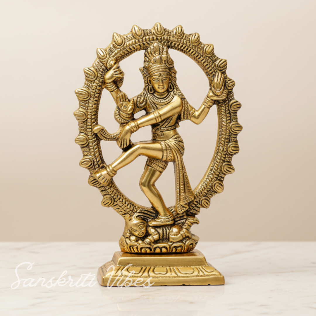 Metal Shiva Nataraj Idol Gold Plated Dancing Shiva Statue for Home Decor Mandir Puja Meditation Vastu Showpiece 19 cm - Retail Maharaj
