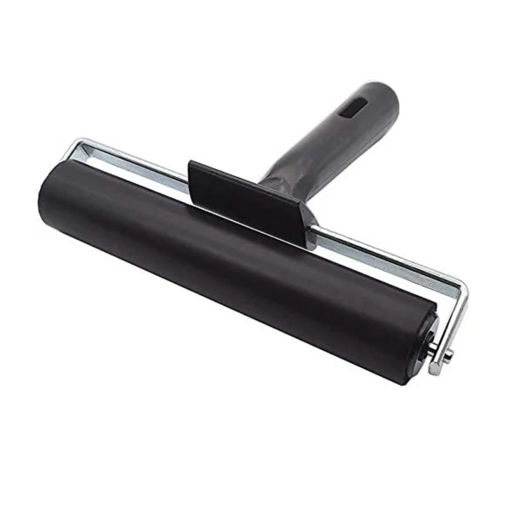 Stationerie 6 Inch Rubber Roller Brayer for Ink, Paint, Block Stamping, Printmaking, and Arts Crafts with Black Handle - Retail Maharaj