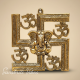 Metal Wall Hanging Swastik Ganesha Ji – Handcrafted Aluminium Ganpati Wall Decor for Home, Temple & Auspicious Gifting (Glossy Finish, Made in India)