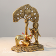 Kamdhenu Cow with Krishna Standing Under Tree Playing Flute – Metal Decorative Statue by Sanskriti Vibes | Glossy Finish for Home Temple & Pooja - Retail Maharaj