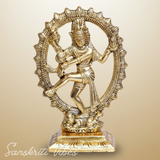 Metal Shiva Nataraj Idol Gold Plated Dancing Shiva Statue for Home Decor Mandir Puja Meditation Vastu Showpiece 19 cm - Retail Maharaj