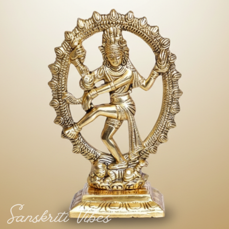 Metal Shiva Nataraj Idol Gold Plated Dancing Shiva Statue for Home Decor Mandir Puja Meditation Vastu Showpiece 19 cm - Retail Maharaj