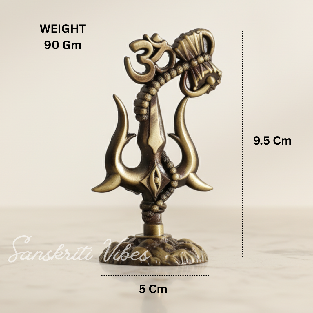 Metal Shiv Shakti Trishul with Damru Om Rudraksha Symbol Statue for Home Decor Puja Mandir Temple Vastu Spiritual Showpiece 9.5 cm - Retail Maharaj