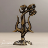 Metal Shiv Shakti Trishul with Damru Om Rudraksha Symbol Statue for Home Decor Puja Mandir Temple Vastu Spiritual Showpiece 9.5 cm - Retail Maharaj