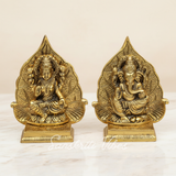 Metal Laxmi Ganesh Statue/Murti for Pooja Room & Home Office Decor, Pan Patta Laxmi Ganesha Idol for Diwali Gift - Retail Maharaj