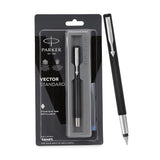 Parker Vector Standard Fountain Pen with 1 Ink Cartridge | Assorted Body Colour | Blue Ink
