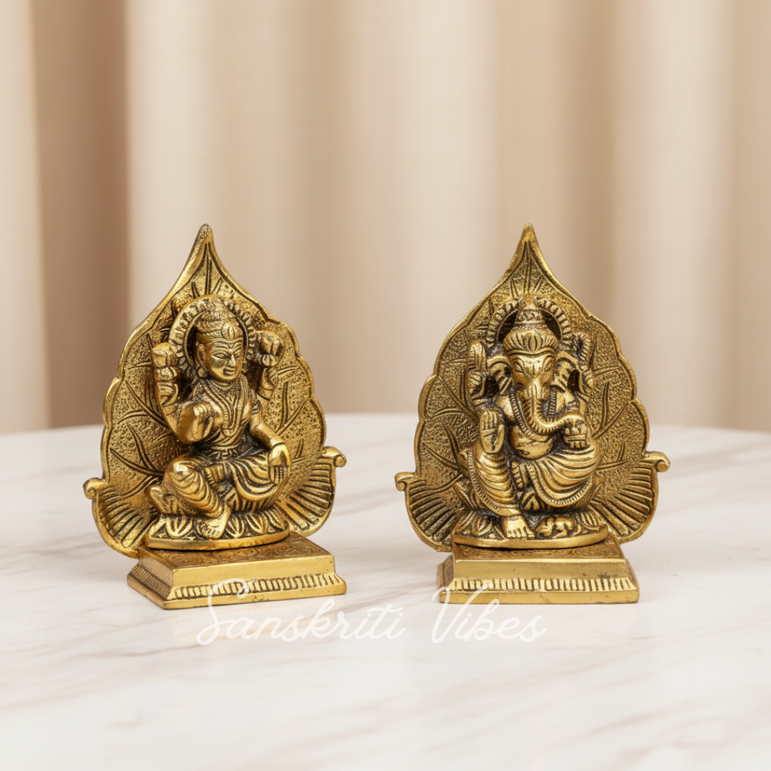Metal Laxmi Ganesh Statue/Murti for Pooja Room & Home Office Decor, Pan Patta Laxmi Ganesha Idol for Diwali Gift - Retail Maharaj