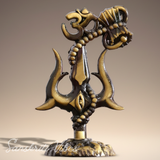 Metal Shiv Shakti Trishul with Damru Om Rudraksha Symbol Statue for Home Decor Puja Mandir Temple Vastu Spiritual Showpiece 9.5 cm - Retail Maharaj