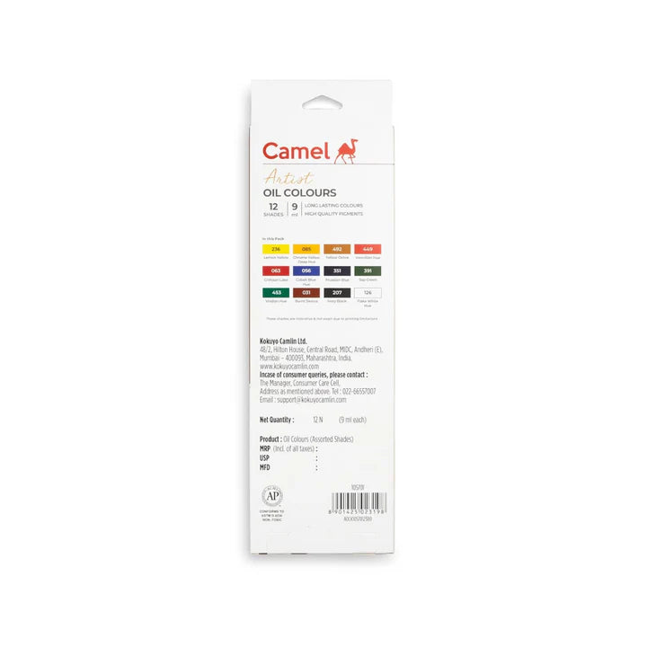 Camel Artist Oil Paint Set Assorted 12 Shades in 9ml Tubes for Artists - Retail Maharaj