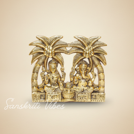 Metal Laxmi Ganesha Statue Under Tree Unique And One Of A Kind Rare Handcrafted For Pooja Decor Your Home - Retail Maharaj