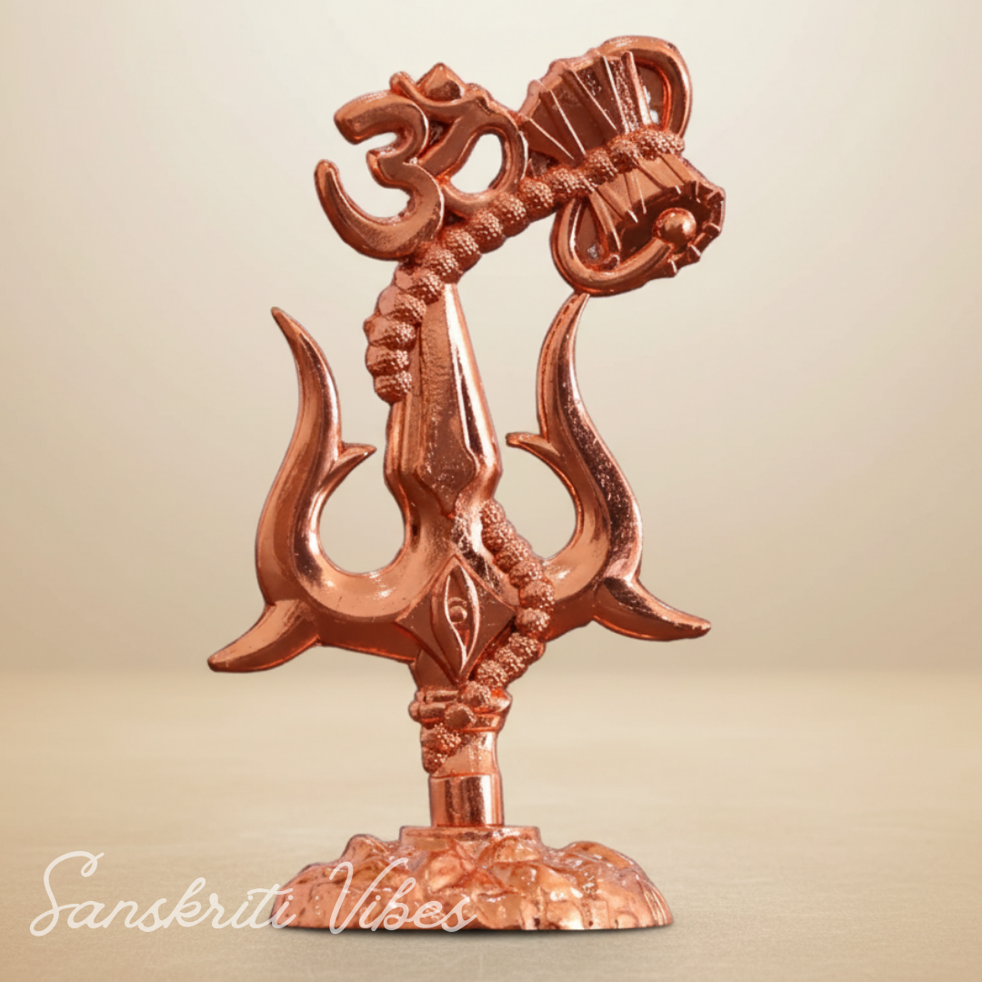 Metal Shiv Shakti Om Trishul Damru Rudraksha Symbol Idol Statue for Home Decor Mandir Temple Puja Meditation Vastu Showpiece Copper Finish 9.5 cm - Retail Maharaj