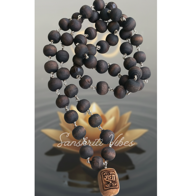 Shyama / Black Beads Silver Mala for Chanting and Wearing – Sacred Black Tulsi Beads with Silver Design - Retail Maharaj
