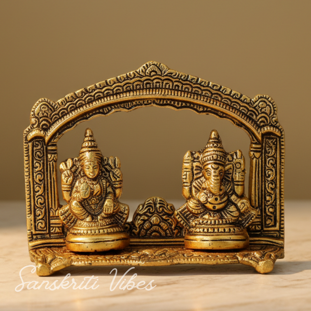 Metal Laxmi Ganesh Statue/Murti for Pooja Room & Home Office Decor, Pan Patta Laxmi Ganesha Idol for Diwali Gift - Retail Maharaj