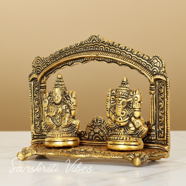 Metal Laxmi Ganesh Statue/Murti for Pooja Room & Home Office Decor, Pan Patta Laxmi Ganesha Idol for Diwali Gift - Retail Maharaj