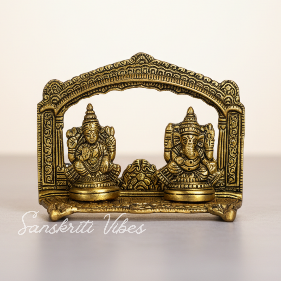 Metal Laxmi Ganesh Statue/Murti for Pooja Room & Home Office Decor, Pan Patta Laxmi Ganesha Idol for Diwali Gift - Retail Maharaj
