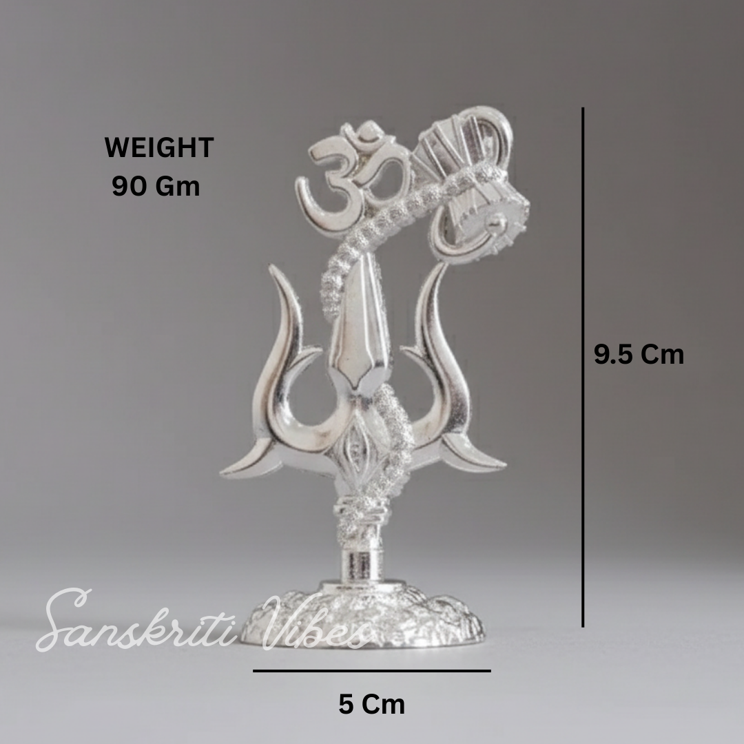 Metal Shiv Shakti Om Trishul Damru Rudraksha Symbol Idol Statue for Home Decor Mandir Puja Meditation Vastu Showpiece Antique Silver Finish 9.5 cm - Retail Maharaj