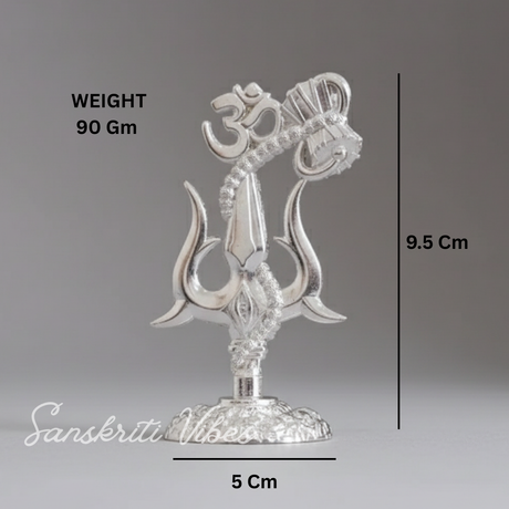 Metal Shiv Shakti Om Trishul Damru Rudraksha Symbol Idol Statue for Home Decor Mandir Puja Meditation Vastu Showpiece Antique Silver Finish 9.5 cm - Retail Maharaj