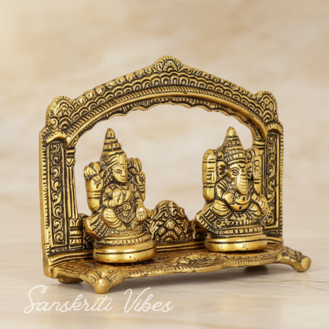 Metal Laxmi Ganesh Statue/Murti for Pooja Room & Home Office Decor, Pan Patta Laxmi Ganesha Idol for Diwali Gift - Retail Maharaj