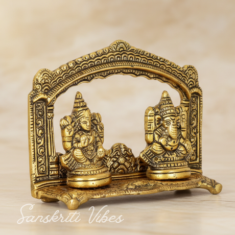 Metal Laxmi Ganesh Statue/Murti for Pooja Room & Home Office Decor, Pan Patta Laxmi Ganesha Idol for Diwali Gift - Retail Maharaj