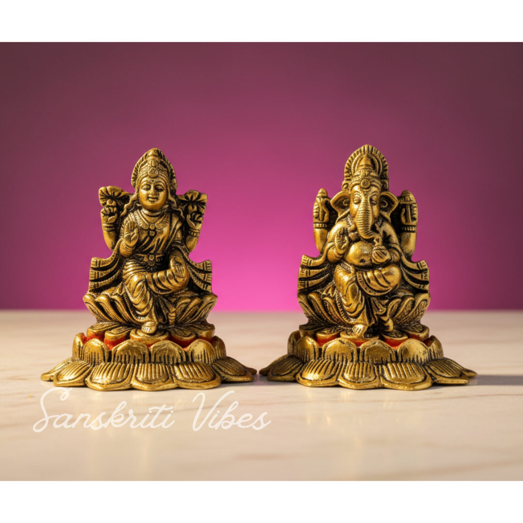 Laxmi Ganesha God Idols Gold Oxidized Finish For Home Decor Exclusive Gift For Diwali - Retail Maharaj
