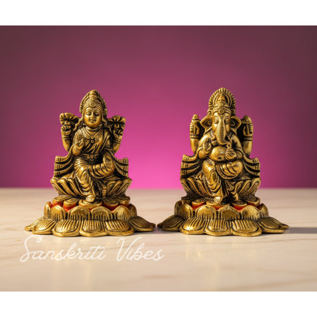 Laxmi Ganesha God Idols Gold Oxidized Finish For Home Decor Exclusive Gift For Diwali - Retail Maharaj