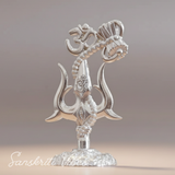 Metal Shiv Shakti Om Trishul Damru Rudraksha Symbol Idol Statue for Home Decor Mandir Puja Meditation Vastu Showpiece Antique Silver Finish 9.5 cm - Retail Maharaj