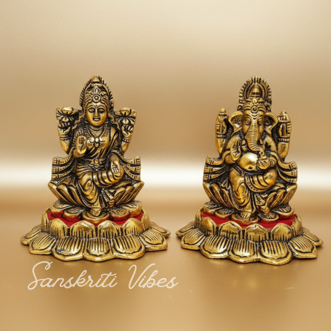 Laxmi Ganesha God Idols Gold Oxidized Finish For Home Decor Exclusive Gift For Diwali - Retail Maharaj